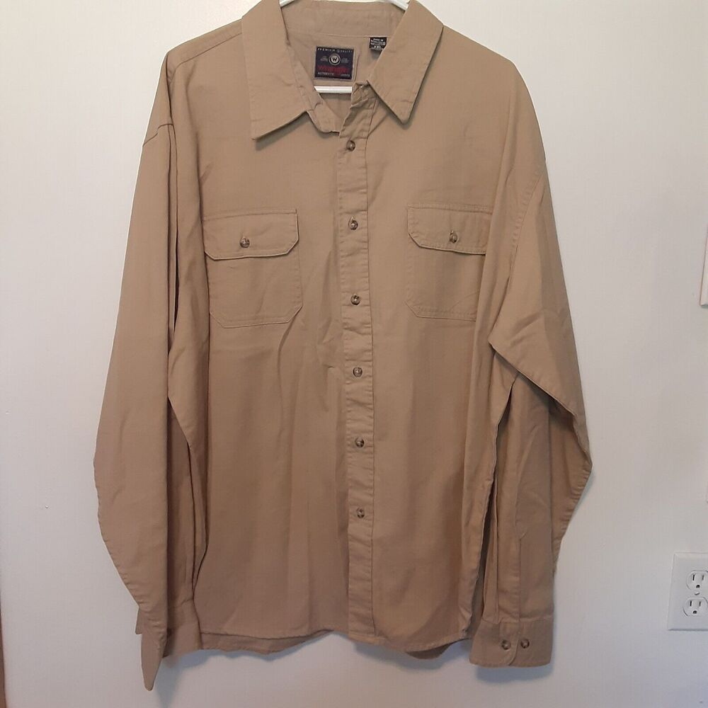 Wrangler Authentic Shirts Men's 2XL Beige Long Sleeve Button Up Shirt Outdoors